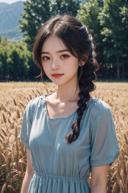 20922-1202081441-1girl dressed in a cute, country-style dress with braided hair, standing in a rustic farm setting. She has a soft, gentle smile.png